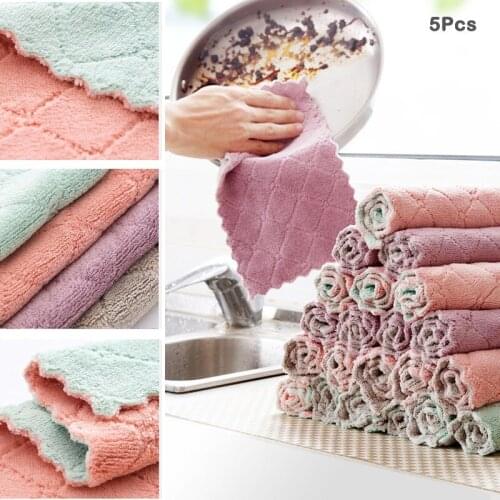 5pcs Soft Thick Dish Towel Double Sided Microfiber Cleaning Cloth Super Absorbent Kitchen Dish Bowl Washing Cloth Rag U3