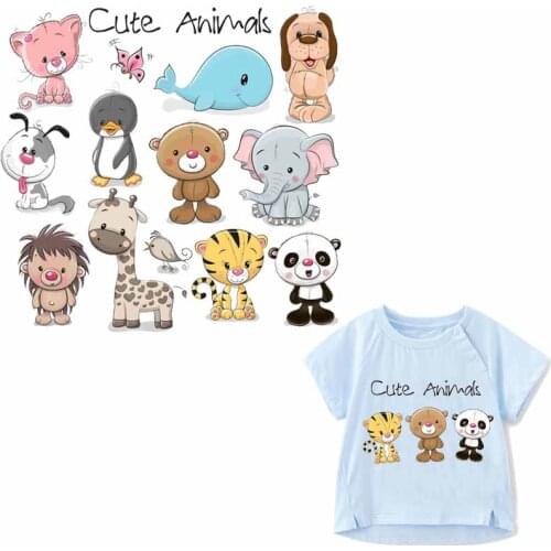 Cute Bear Dog Animal Patches Set Washable Iron-on Transfers for T-Shirt Children Gift DIY Clothing Stickers Dolphin Appliques