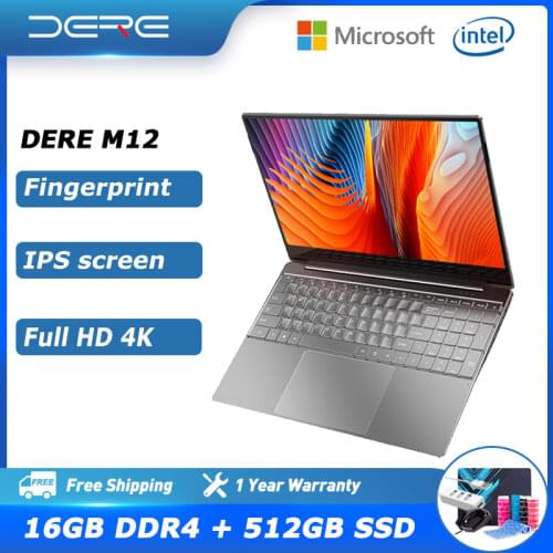 DERE MBook M11 15.6 Inch FHD Laptop Intel Celeron N5095 12GB ROM 256/512 GB Backlit Notebook Windows 10 Fingerprint Recognition
