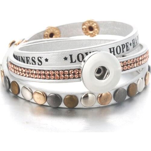 New fashion Snap Jewelry 18mm Snap Buttons Bracelet Wholesale Vintage Rhinestone Leather Snap Bracelets Women Jewelry 2723