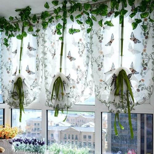 New Style Pastoral Butterfly Print Tulle Lifting Curtain Panel Window Sheer Valance Scarf40