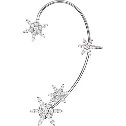 SOELLE Fashion Pure 925 Sterling Silver Snowflake Ear Hanging Ear Cuff with Cubic Zirconia No Pierced Clip Earring 1pc for Women