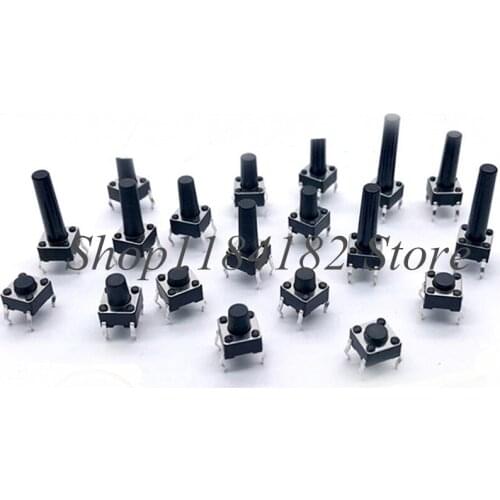 100pcs Tactile Switch Momentary Tact 6x6x4.3 5 6 7 8 9 10 11 12 13 14 15 16H 6*6*5mm DIP Middle 4 pin ever