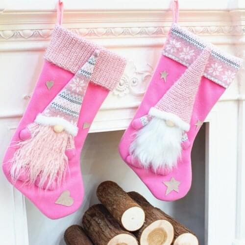Christmas Tree Ornaments Pink Christmas Socks Large Santa Elk Snowman Stockings Gift Bags Candy Bags For Children