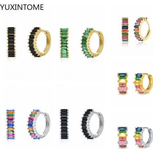 Earrings For Women 925 Silver Ear Buckle rainbow Zircon for Square Earrings Dangle Girl Earring Pendientes Mom Gift 2021 Trend