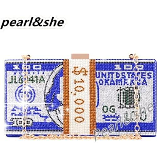 Money Clutch Purses for Women Stack of Cash Dollars Crystal Clutch Purses Rhinestone Purse Stack of Cash Unique Evening Clutch