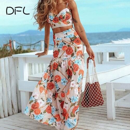 DFLlifes Print Floral Women Matching Sets Ruffles Camis Skirt 2 Piece Suit Summer Sexy Outfits Fashion Party Club Summer Set New