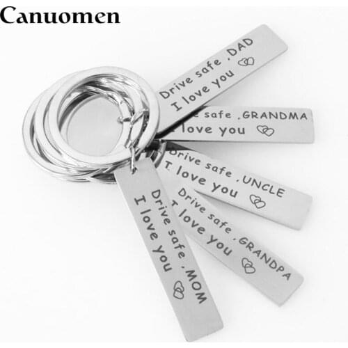 10 pcs/Lot Drive Safe Keychains Stainless Steel Family Gifts to Grandpa Grandma Dad Mom Brother Sister Husband Car Keyring