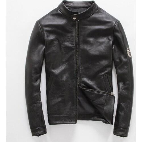 100% Pure Cow Leather Jacket Men Cuero Genuino Jacket Short Slim Motocycle Coat Plus Size Jaquet De Couro 11 MF145
