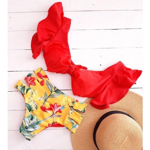 2021 New Sexy Brazilian Bikini Set Female Ruffle Swimwear Women Print Floral Push Up Swimsuit Bathing Suit Biquini