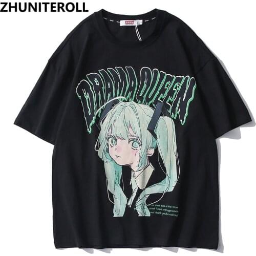2021 Japanese Fashion New T Shirts Men Harajuku Anime Girl Print T-Shirt Streetwear Hip Hop Kawaii Clothing White Black Tops Tee