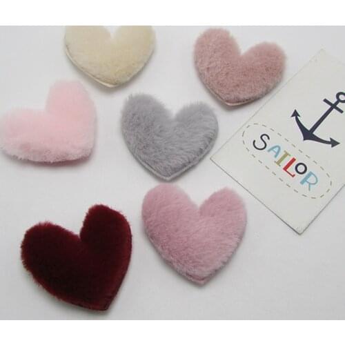 24pcs/lot size 4.5*5cm Padded fur felt heart Patches Appliques for Clothing Craft Sewing Supplies DIY Hair Clips Accessories
