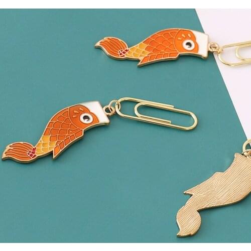 3pcs Koi Shape Paper Clip Bookmark Pin Pendant Paperclip Folder Note Book Clip Office Binding Stationery Book Mark Pin Clips