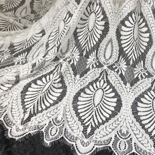 3 Yards Soft Large Leaf Pattern Thick Lace Fabric High End French Chantilly Eyelash Wedding Fabric For DIY Sewing Bridal Gown