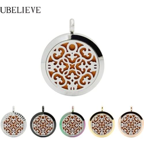 30mm Aromatherapy Essential Oil Diffuser Necklace Round Stainless Steel Locket Jewelry Perfume Locket Pendant