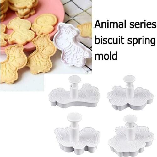 4Pcs/set Cute Animal Fudge Cake Mold Biscuit Plunger Cutter Sugar Craft Cake Decoration Tools Animal Print Cookies