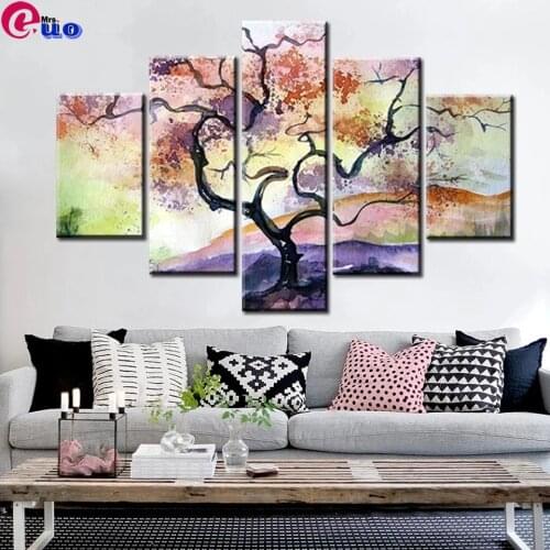 5pcs 5d Diy Diamond Painting Abstract Tree Of Life Landscape Wall Art Embroidery Cross Stitch Rhinestone Home Needlework Decor