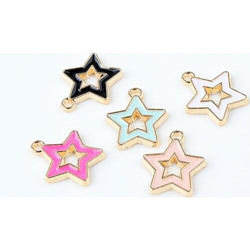 50pcs/lot Gold color Oil Drop Hollow Star Enamel Charm Pendant Bracelet Necklace Jewelry Findings DIY 14*15mm