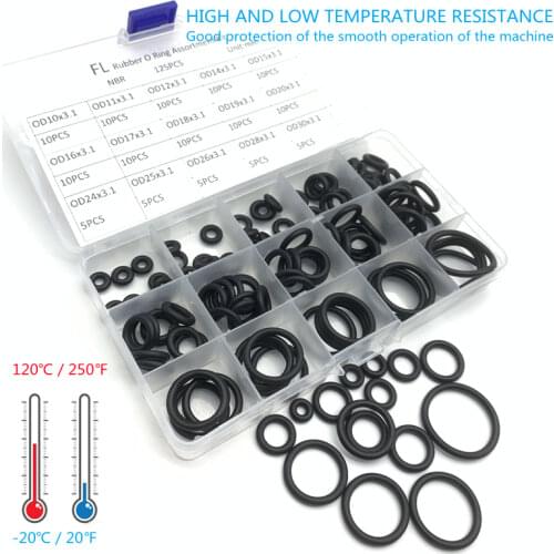 125pcs/ Box O Ring Rubber Thickness 3.1mm Assortment Black O-Ring Seals Set Nitrile Washers High Quality For Car Gasket