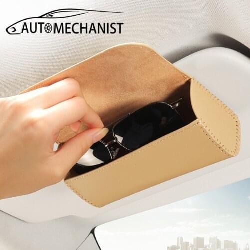 PU Leather Car Glasses Holder Auto Interior Case For Sunglasses Clip Car Glass Storage Box Auto Sun Visor Organizer Accessories