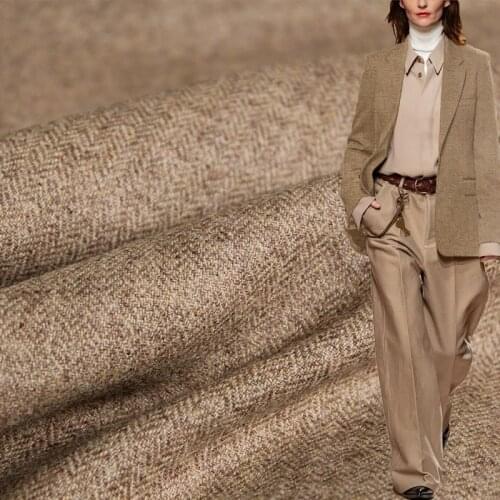 White Waxberry Camel Herringbone Yarn Dyed Wool Garment Materials Women Jacket Pants DIY Sewing Cloth Fabric Tailor Freeshipping