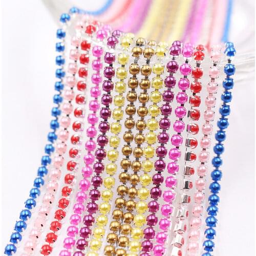 Top Pearl Rhinestones Dense Chain 1 Meter Silver Base Shiny Crystals Pearl Half Beads Needlework Strass Rhinestones for Clothes