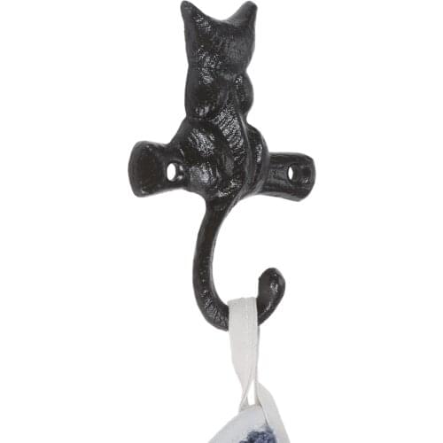 Cast Iron Cat Hook Wall Housekeeper Kitty Hanger for Bag/Towel/Clothes/Coat Crafted Home Garden Outdoor Decor Bathroom Kitchen