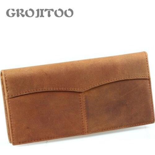 GROJITOO Crazy Horse leather long wallet multi-card Mens handbag high-quality genuine leather large capacity bag