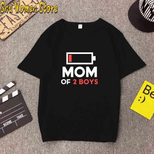 Mom of 2 Boys Letter Print Women T Shirt O-neck Loose Summer Tee Tops Casual Ladies Short Sleeve Tshirt Camisetas De Mujer