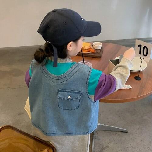 2021 Korea style girls boys denim vest autumn cotton fashion kids waistcoat 2-8 years