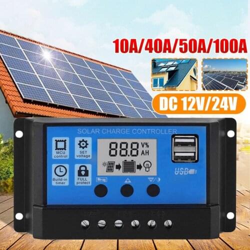 Vehemo MPPT Solar 10A-100A 2 USB Energy MPPT Controller Auto Focus Tracking DC12V/24V MPPT Solar Charge Regulato LCD