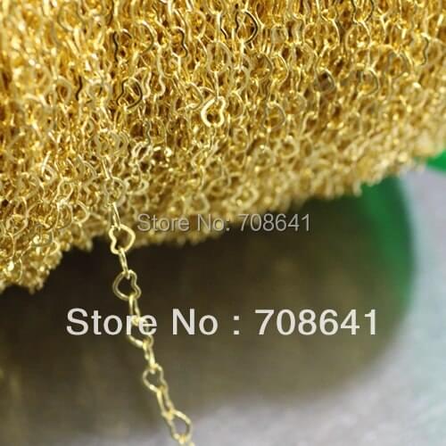 3x4mm Golden Plated Copper Necklace Bracelet Earrings Tassel Love Heart Link Chains 10M DIY Jewelry Making Wholesale