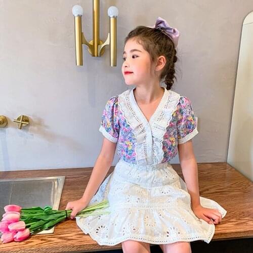 Fashion Children Clothing Sets For Girls Floral Lace Top + Skirt 2Pcs Princess Outfits Baby Summer Shirt Suit Boutique Kids Wear