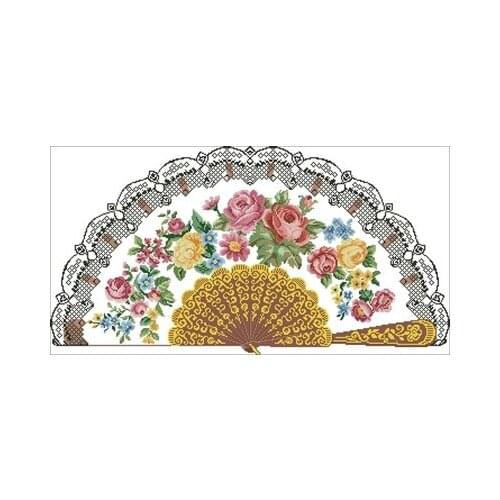 Classical Rose Fan 2 Picture Needlework,For Embroidery,DIY 14CT Unprinted Arts Cross stitch kits Set Cross-Stitching Home Decor