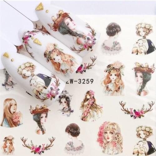 Stickers for Nails Sika Deer Girl Bird DIY Water Slider Manicure Decor Watercolor Nail Art Accessories Nail Sticker Designer