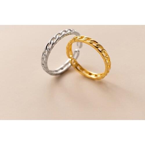 Genuine 925 Sterling Silver Hollow Chain Pattern Open Rings Simple Hollow Adjustable Ring for Women