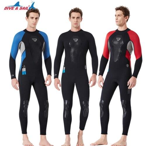 DIVE&SAIL New 3MM Wetsuit Mens One-Piece Warm Wetsuit Long-Sleeved Sunscreen Anti-Scratch Swimming Snorkeling Surfing Suit