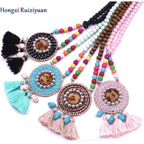 Necklace Bohemian handmade beaded yoga necklace female charm colorful crystal tassel wood beads round short necklace jewelry