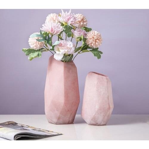 Pink Glass Flower Arrangement Vase Modern Simple Style Decoration Light Luxury Living Room Entrance Table Decoration