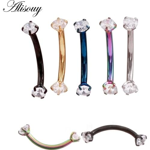 Alisouy 1pcs 6/8/10mm 16G Surgical Steel 2/3mm crystal Ball Eyebrow jewelry Piercing Curved Barbell Lip Ring Helix Rock Earring