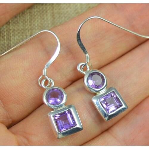 Genuine Amethyst Earrings,100% 925 sterling silver , 33.2 mm, KE0091