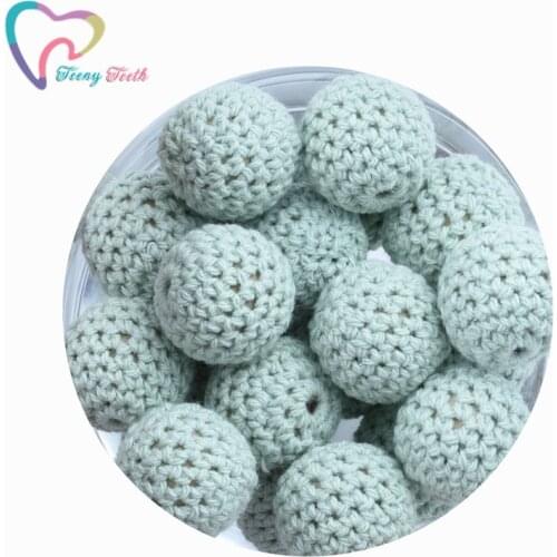 Teeny Teeth 10 PCS Mint Wooden Beads Handmade Crochet Balls 16-20 MM Knitted By Cotton Cord For Baby Teething Toys Dummy Chain