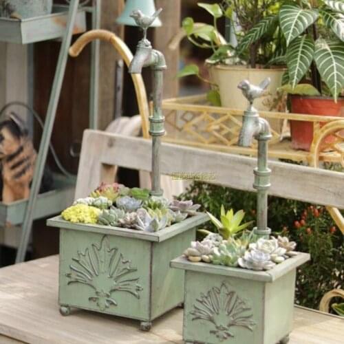 TT Iron Faucet Bird Iron Bucket Succulent Flower Pot Iron Flower Pot Flower Bucket Vintage Iron Bucket