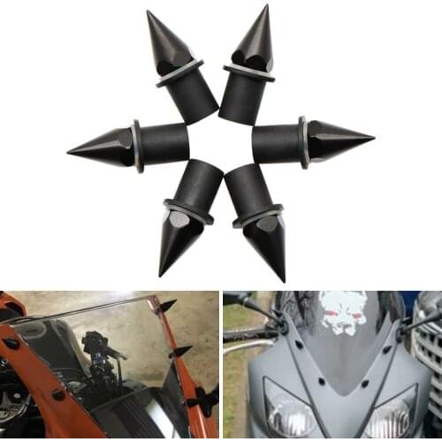 6Pcs Motorcycle Universal Spike Bolts For Windscreen Fairings License Plate Black