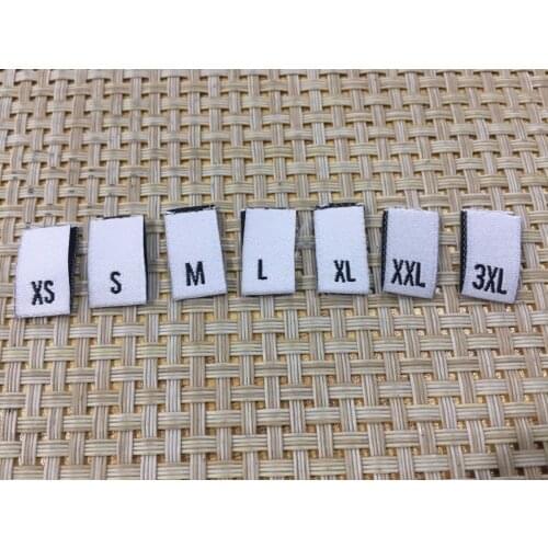 High Density White woven black XS-XXXL size labels 100pcs a lot Clothes damask Center/Middle Folder garment accessories tags