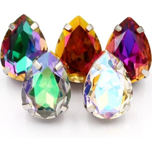 Pointback Iridescent Tear Drop Crystal Rhinestones for Clothes Sew on Stones with Copper Claws High-grade Glass Strass Crystal