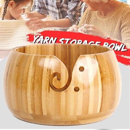 Dustproof Natural Wooden Wool Yarn Storage Bowl Crochet Knitting Needle Storage Holder Knitting Supplies Organizer