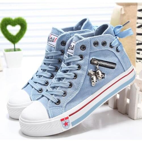Women Fashion Sneakers Denim Canvas Shoes Spring/Autumn Casual Shoes Trainers Walking Skateboard Lace-up Shoes Femmes