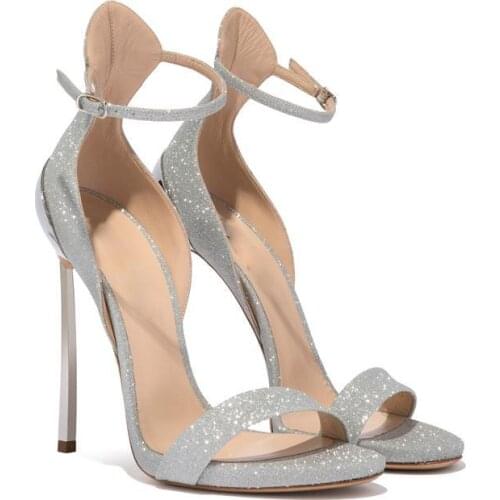 Summer new sequined banquet dress womens sandals wine glass stiletto heels custom large size sexy silver bridal wedding shoes