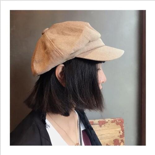 1pc Fashion Ladies Berets Newsboy Caps Men Women Vintage Elegant Casual Beret Solid Color Linen Octagonal Hats